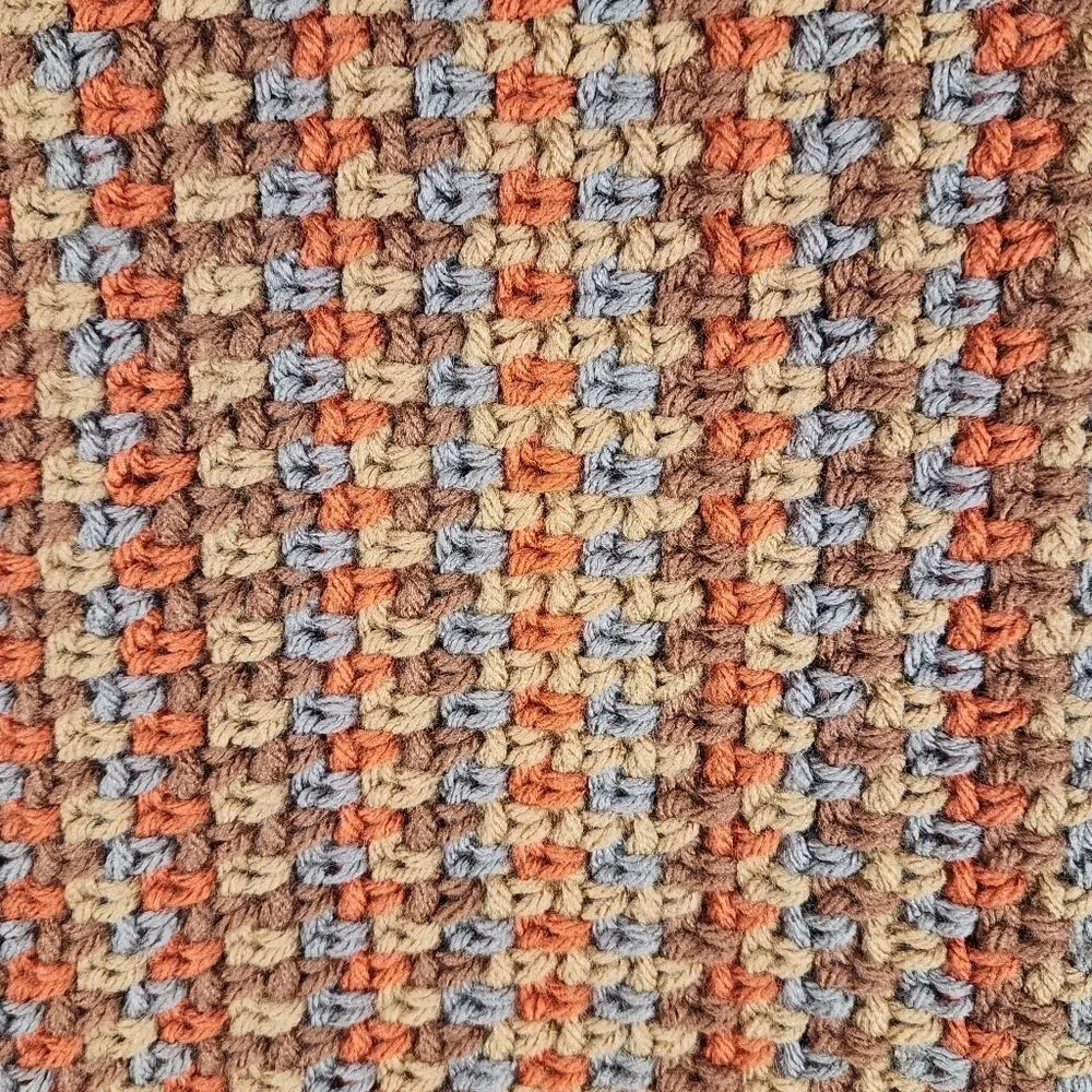 New Handmade Crochet Scarf Fringe Orange Brown Earth Tones Boho Wrap